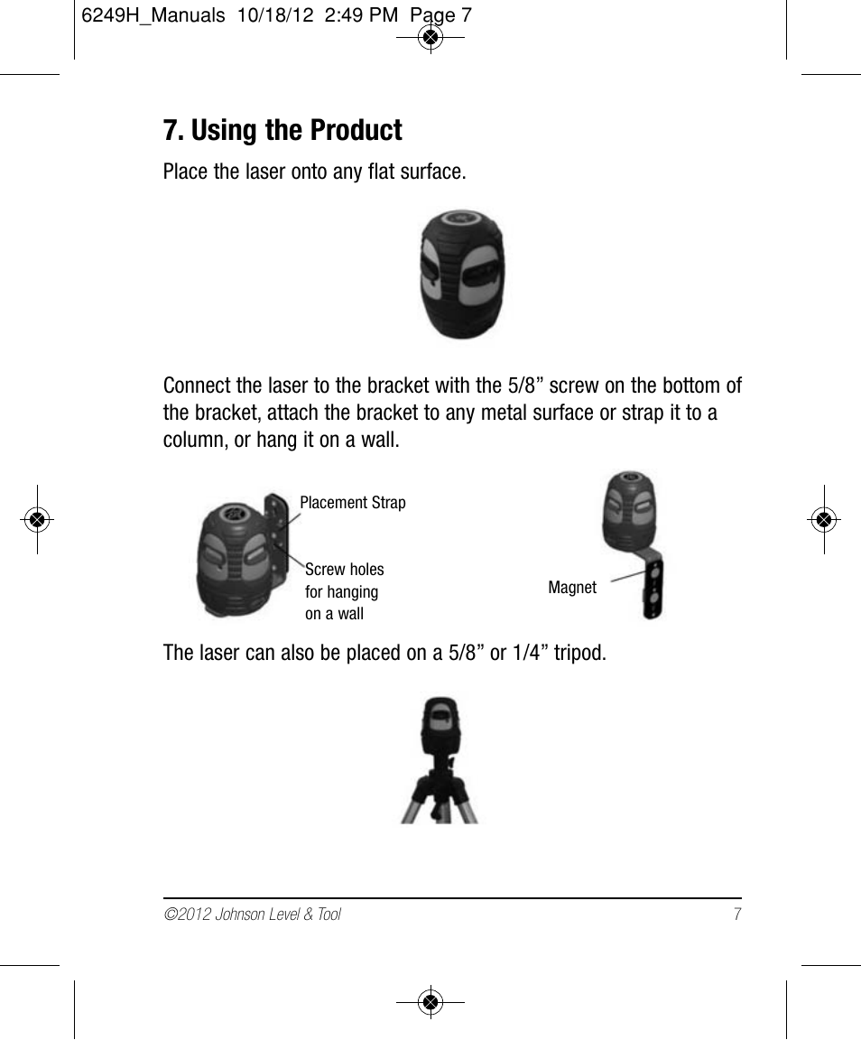 Using the product | Johnson Level & Tool Mfg. 40-6639 User Manual | Page 7 / 22