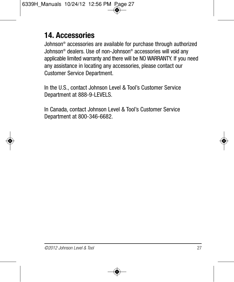 Accessories | Johnson Level & Tool Mfg. 40-6687 User Manual | Page 27 / 28
