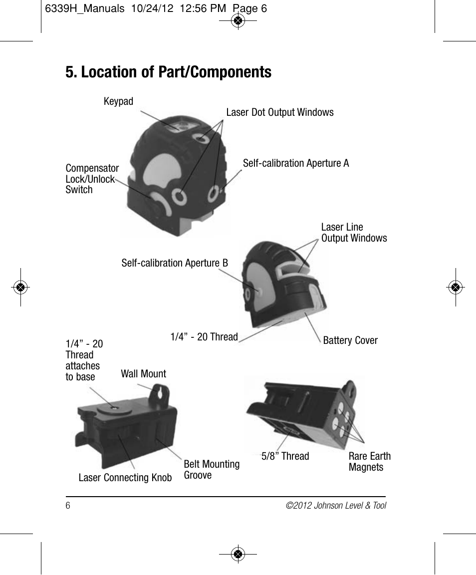 Location of part/components | Johnson Level & Tool Mfg. 40-6687 User Manual | Page 6 / 28