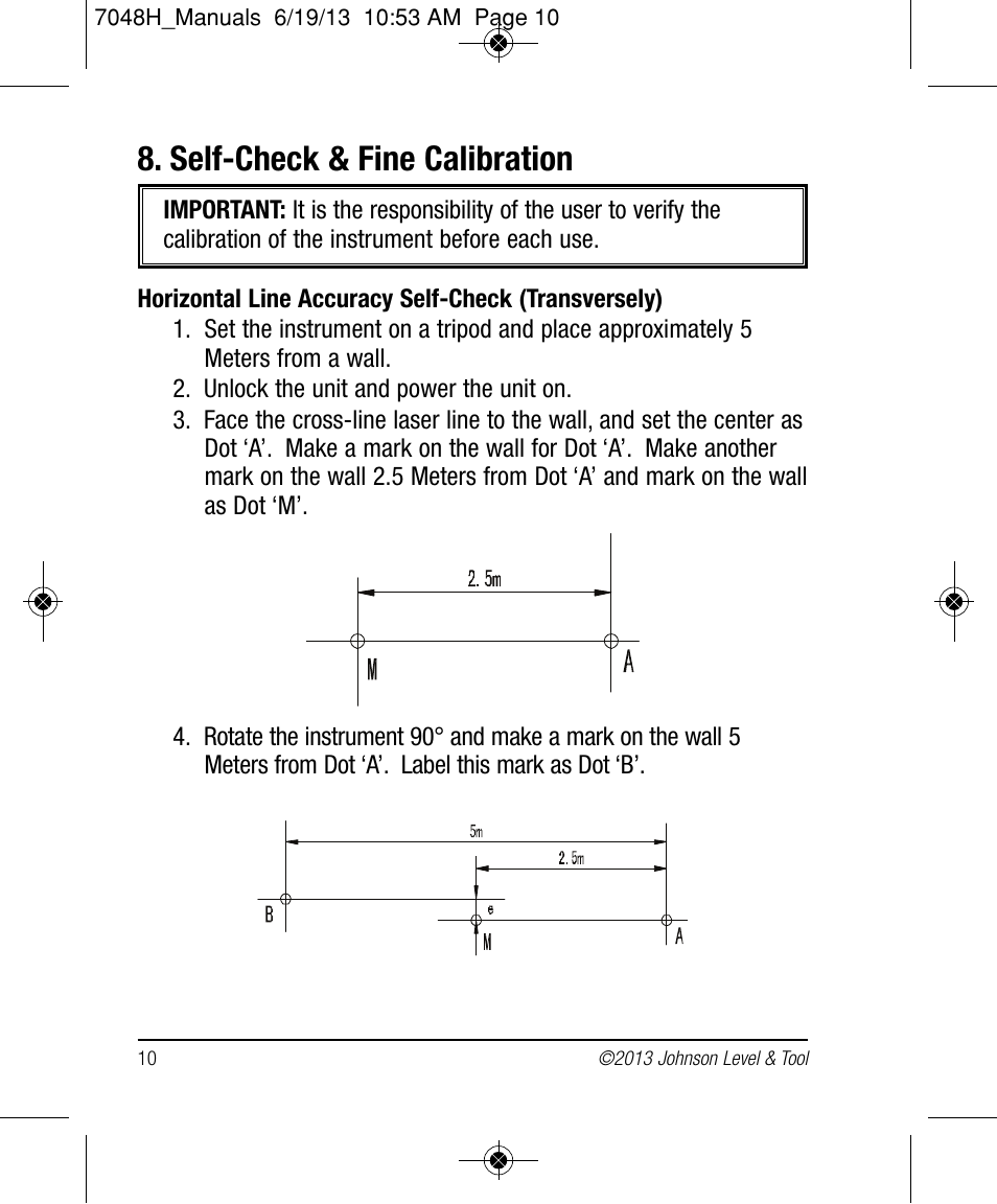 Self-check & fine calibration | Johnson Level & Tool Mfg. 40-6656 User Manual | Page 10 / 18