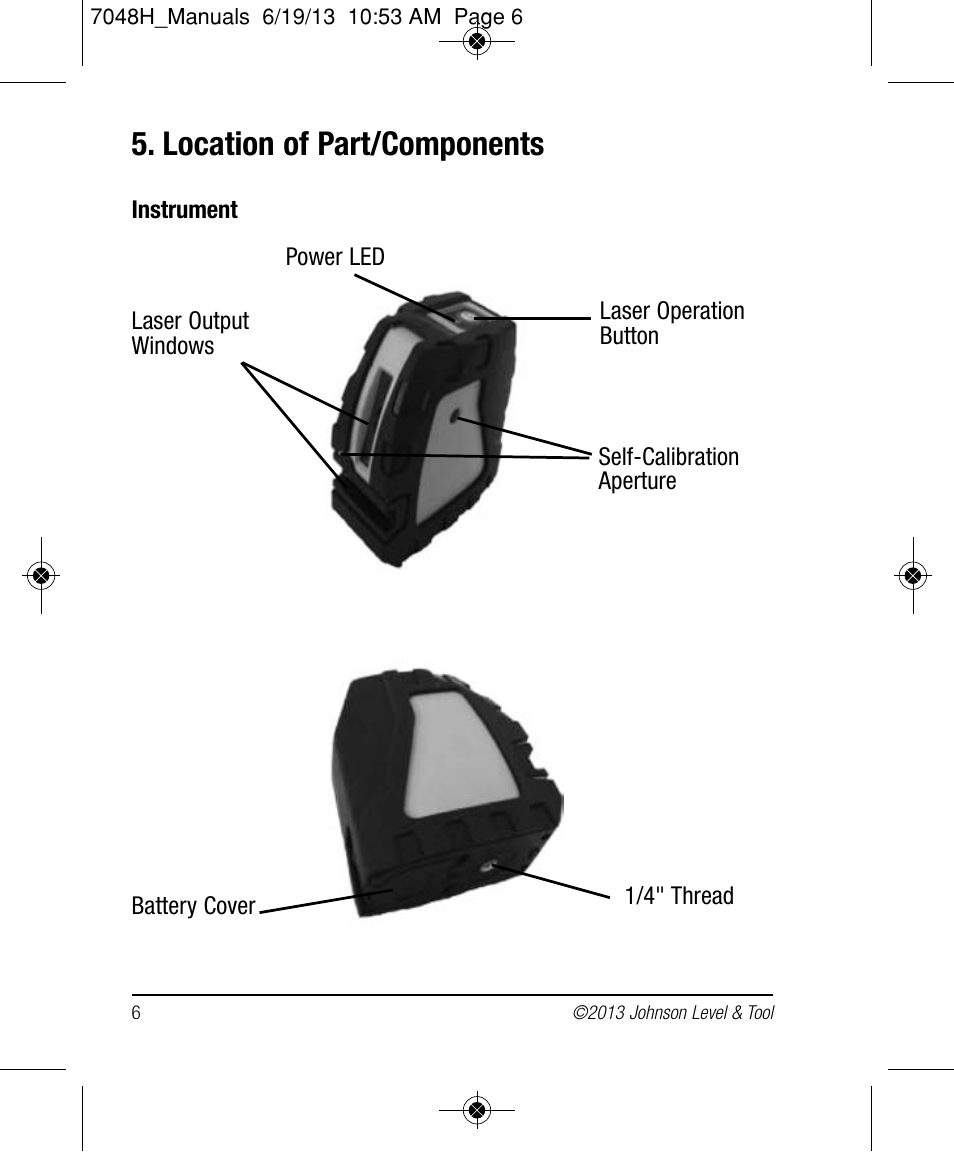 Location of part/components | Johnson Level & Tool Mfg. 40-6656 User Manual | Page 6 / 18