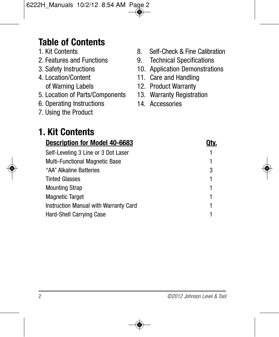 Johnson Level & Tool Mfg. 40-6683 User Manual | Page 2 / 18