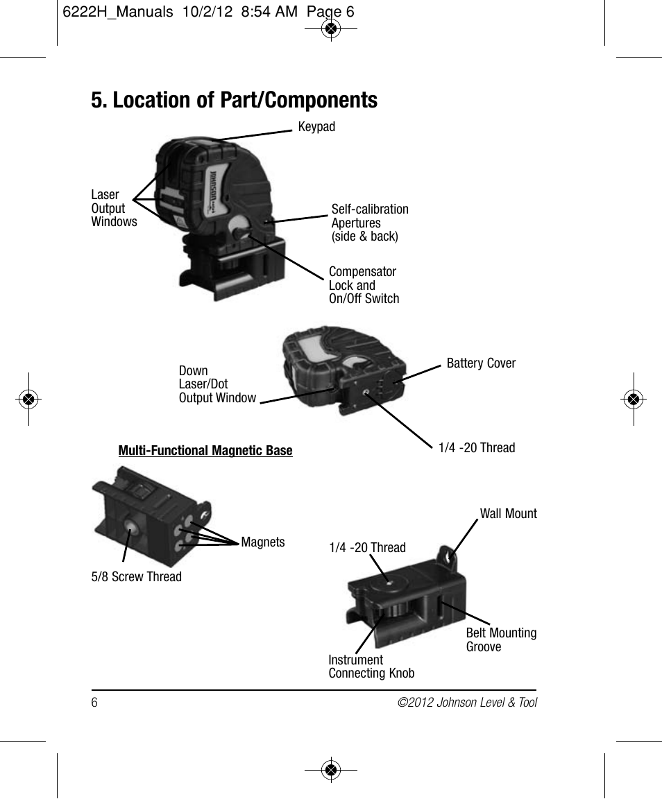 Location of part/components | Johnson Level & Tool Mfg. 40-6683 User Manual | Page 6 / 18