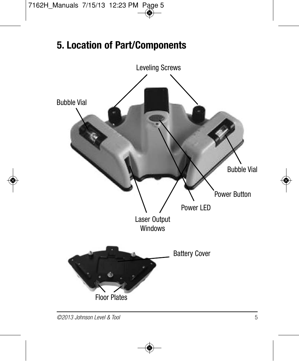 Location of part/components | Johnson Level & Tool Mfg. 40-6622 User Manual | Page 5 / 12