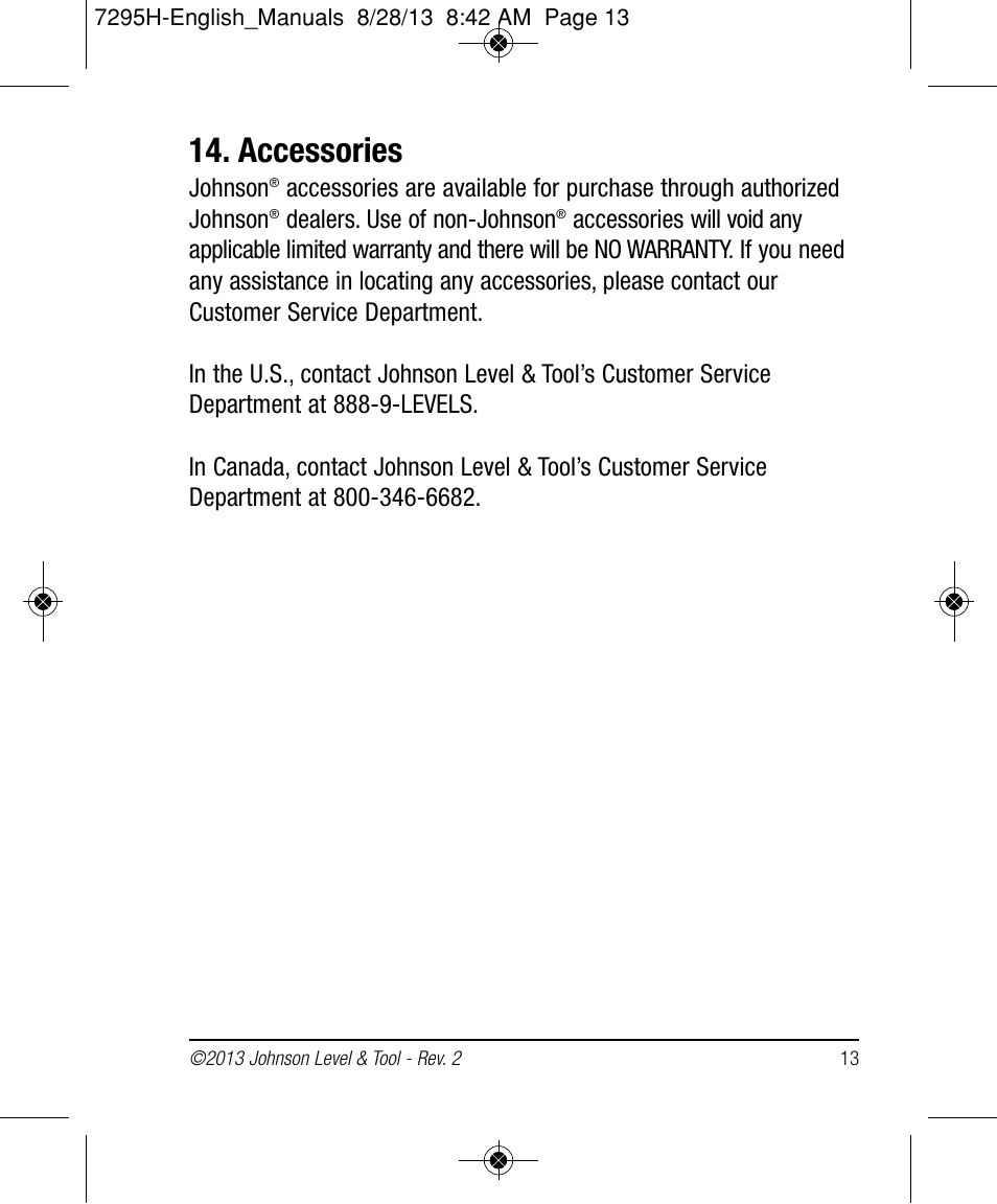 Accessories | Johnson Level & Tool Mfg. 40-0921 User Manual | Page 13 / 14