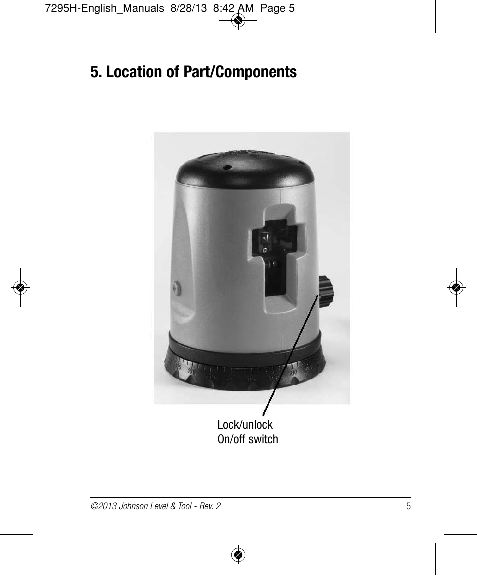 Location of part/components | Johnson Level & Tool Mfg. 40-0921 User Manual | Page 5 / 14