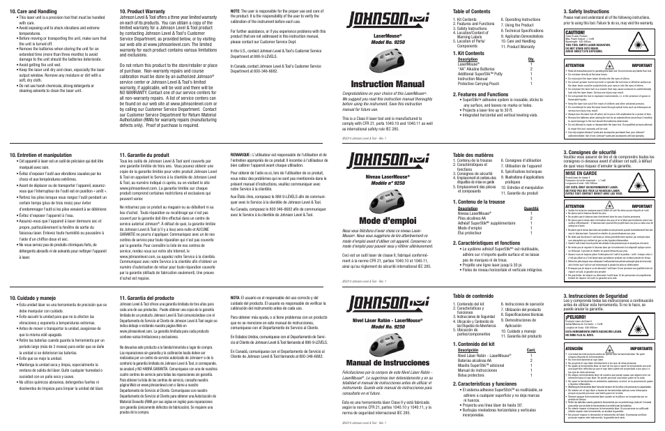 Johnson Level & Tool Mfg. 9250 User Manual | 2 pages