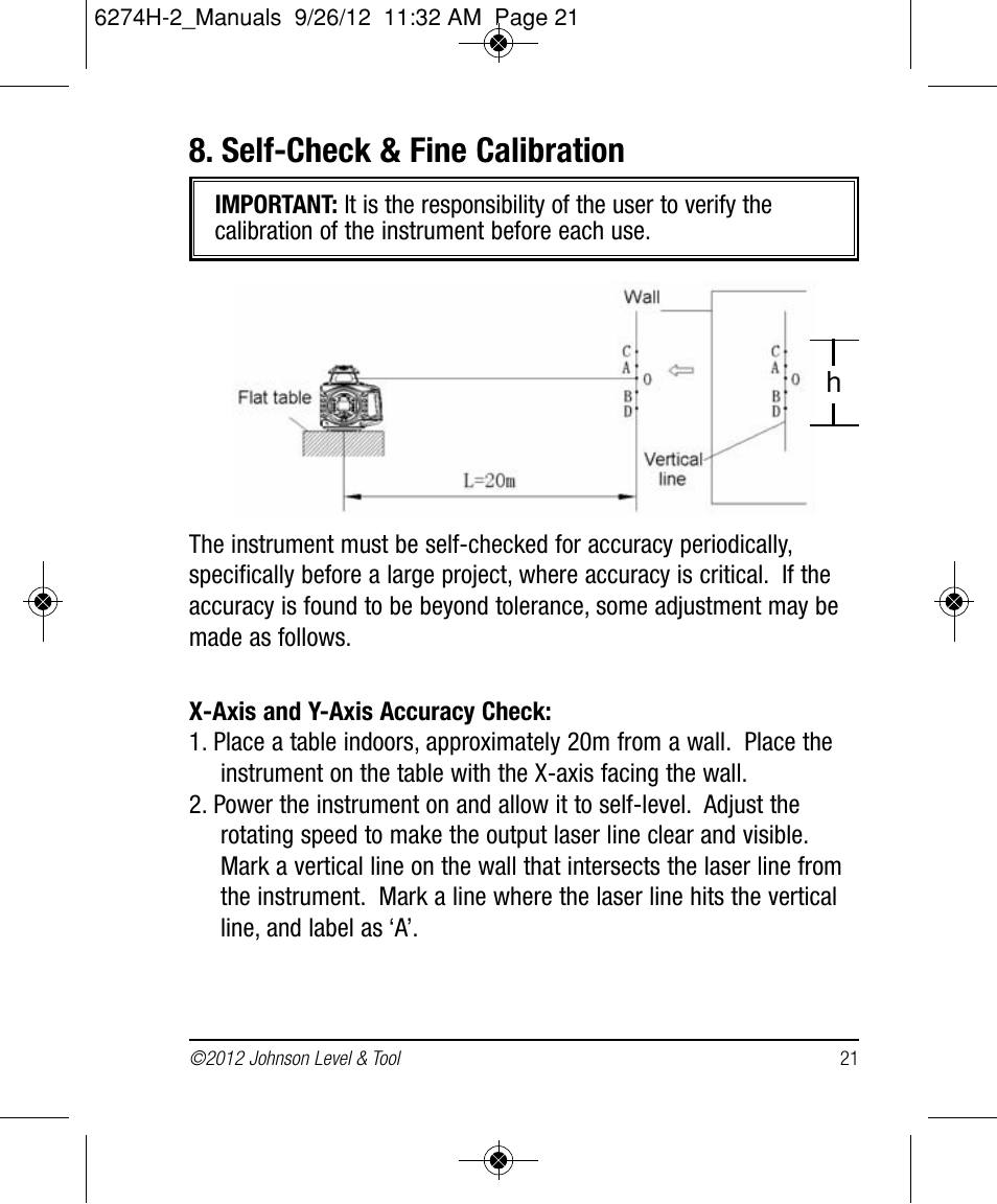 Self-check & fine calibration | Johnson Level & Tool Mfg. 40-6584 User Manual | Page 21 / 28