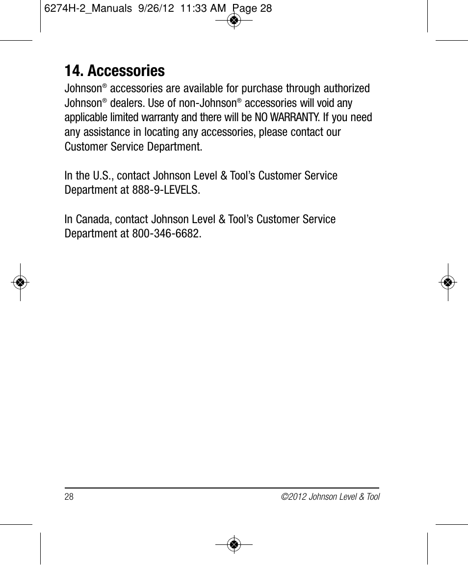 Accessories | Johnson Level & Tool Mfg. 40-6584 User Manual | Page 28 / 28
