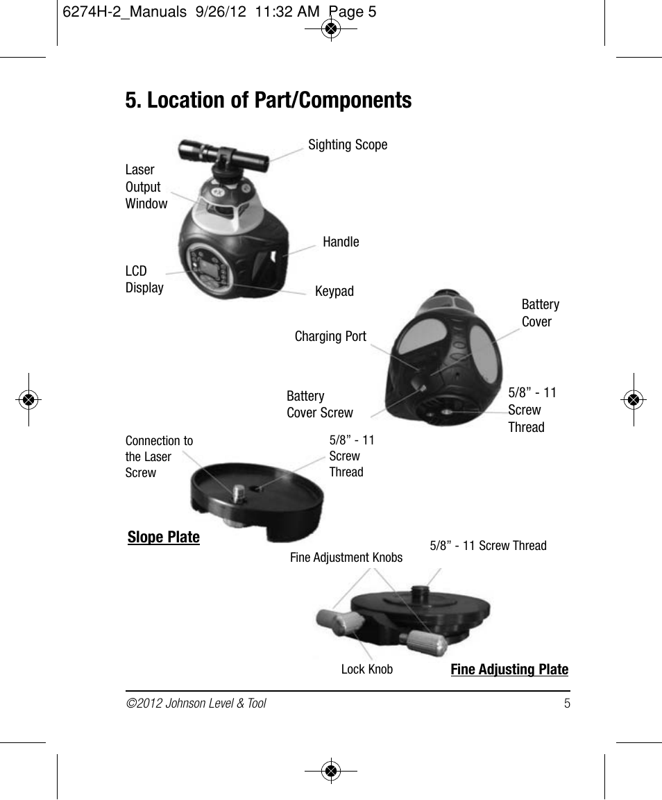 Location of part/components | Johnson Level & Tool Mfg. 40-6584 User Manual | Page 5 / 28