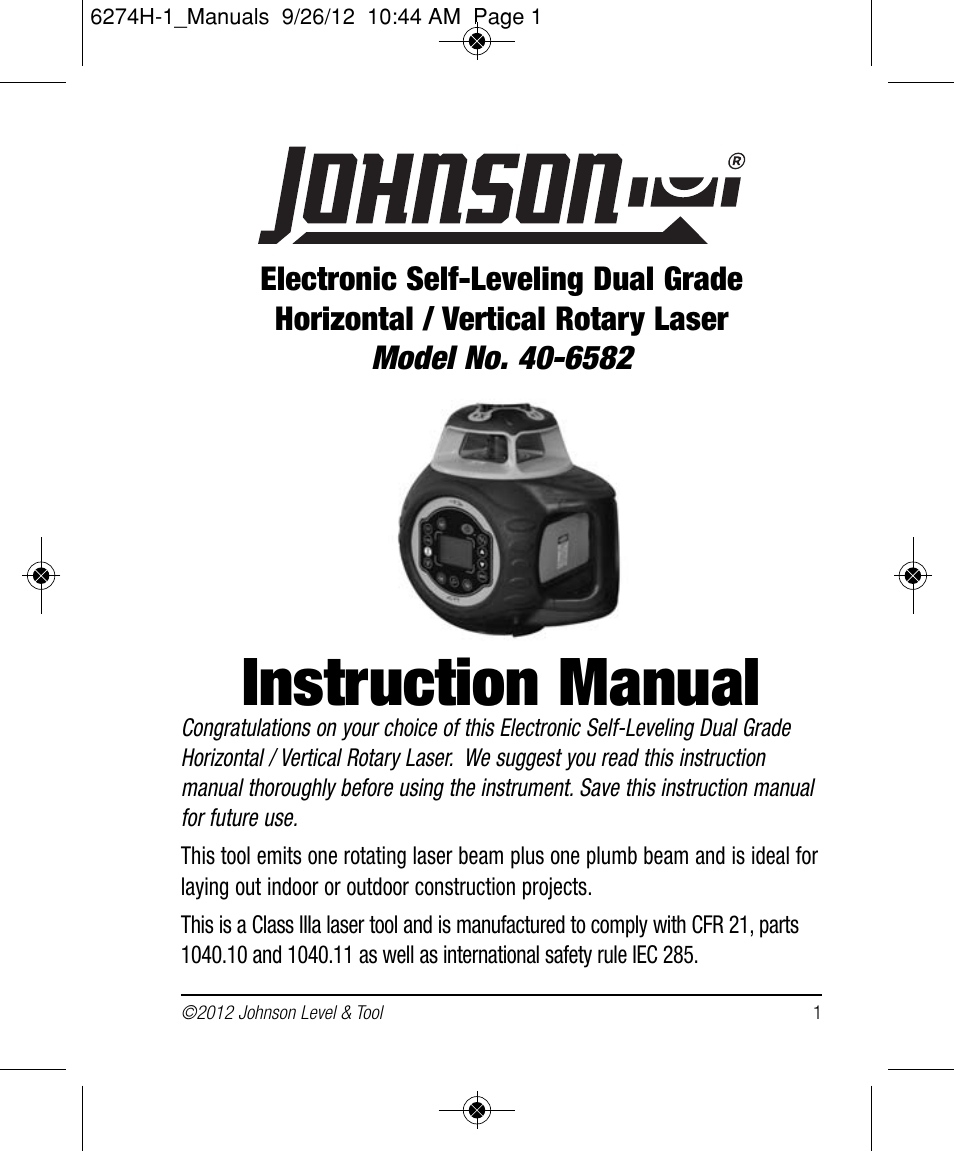 Johnson Level & Tool Mfg. 40-6582 User Manual | 30 pages
