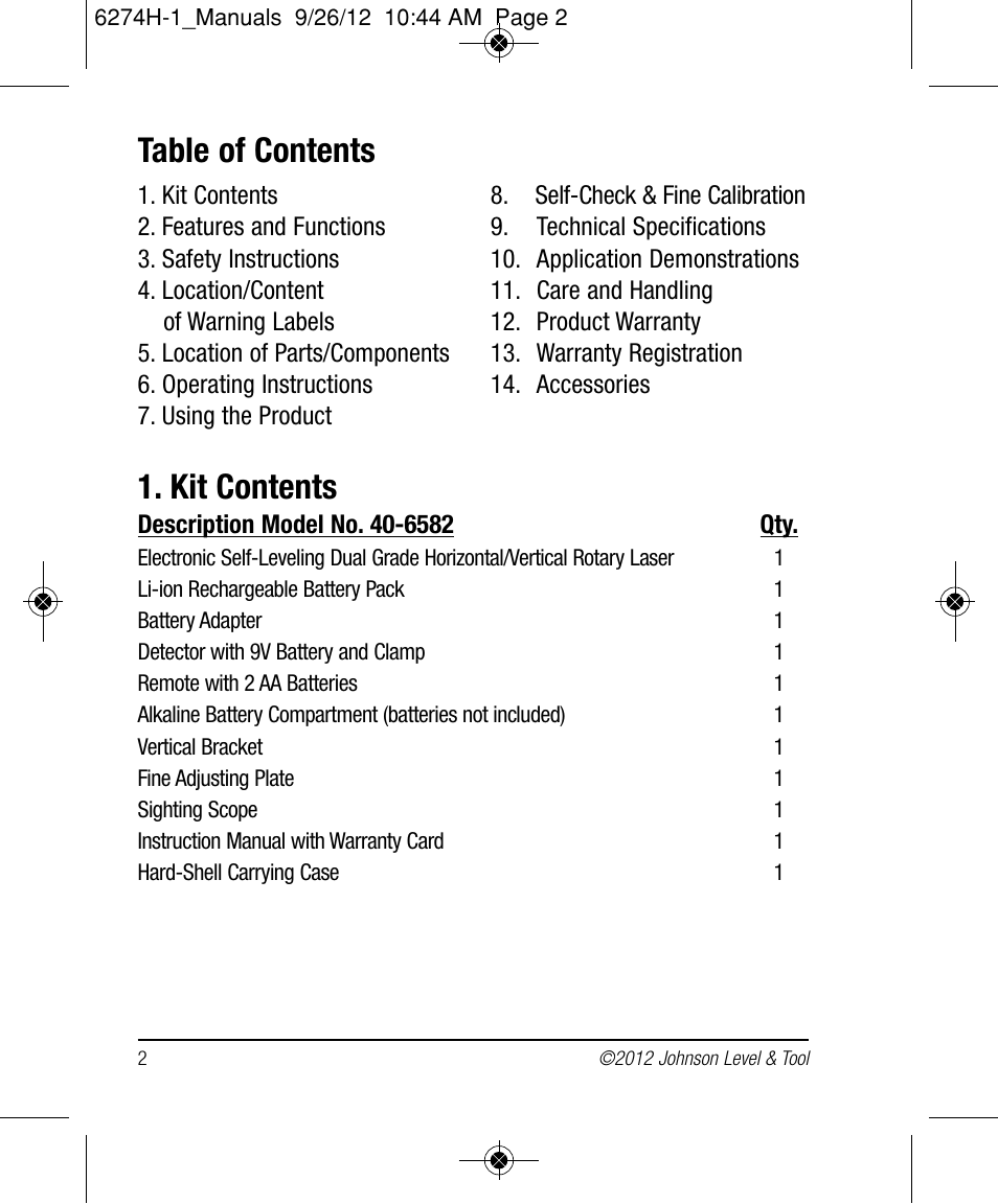 Johnson Level & Tool Mfg. 40-6582 User Manual | Page 2 / 30