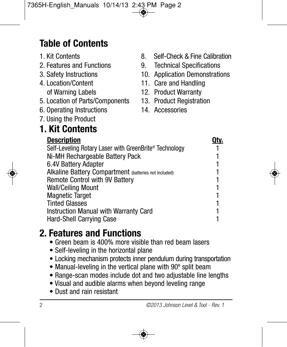 Johnson Level & Tool Mfg. 40-6543 User Manual | Page 2 / 20