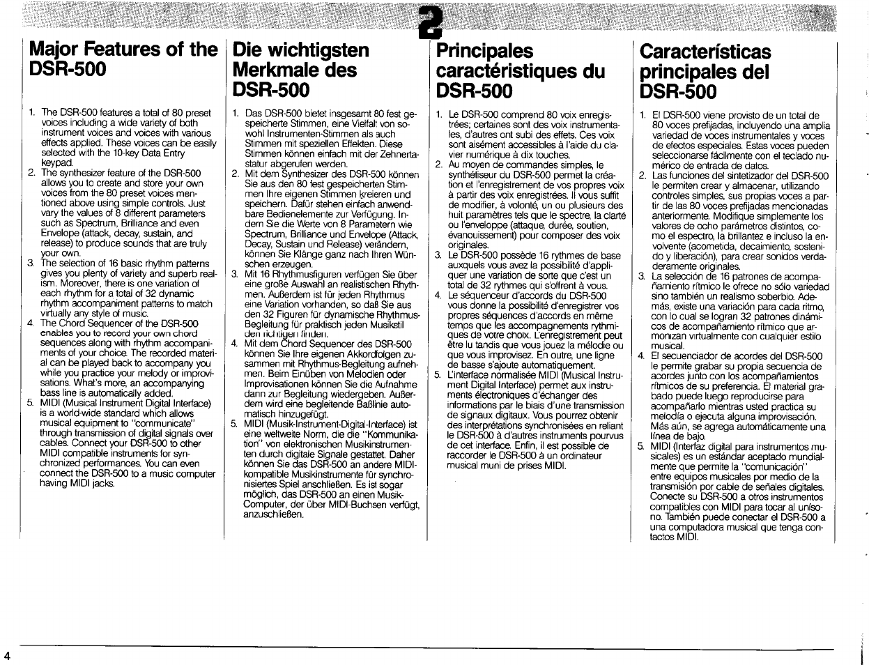 M^or features of the dsr-500, Die wichtigsten merkmale des dsr-500, Principales caractéristiques du dsr-500 | Características principales del dsr-500 | Yamaha DSR-500 User Manual | Page 6 / 32