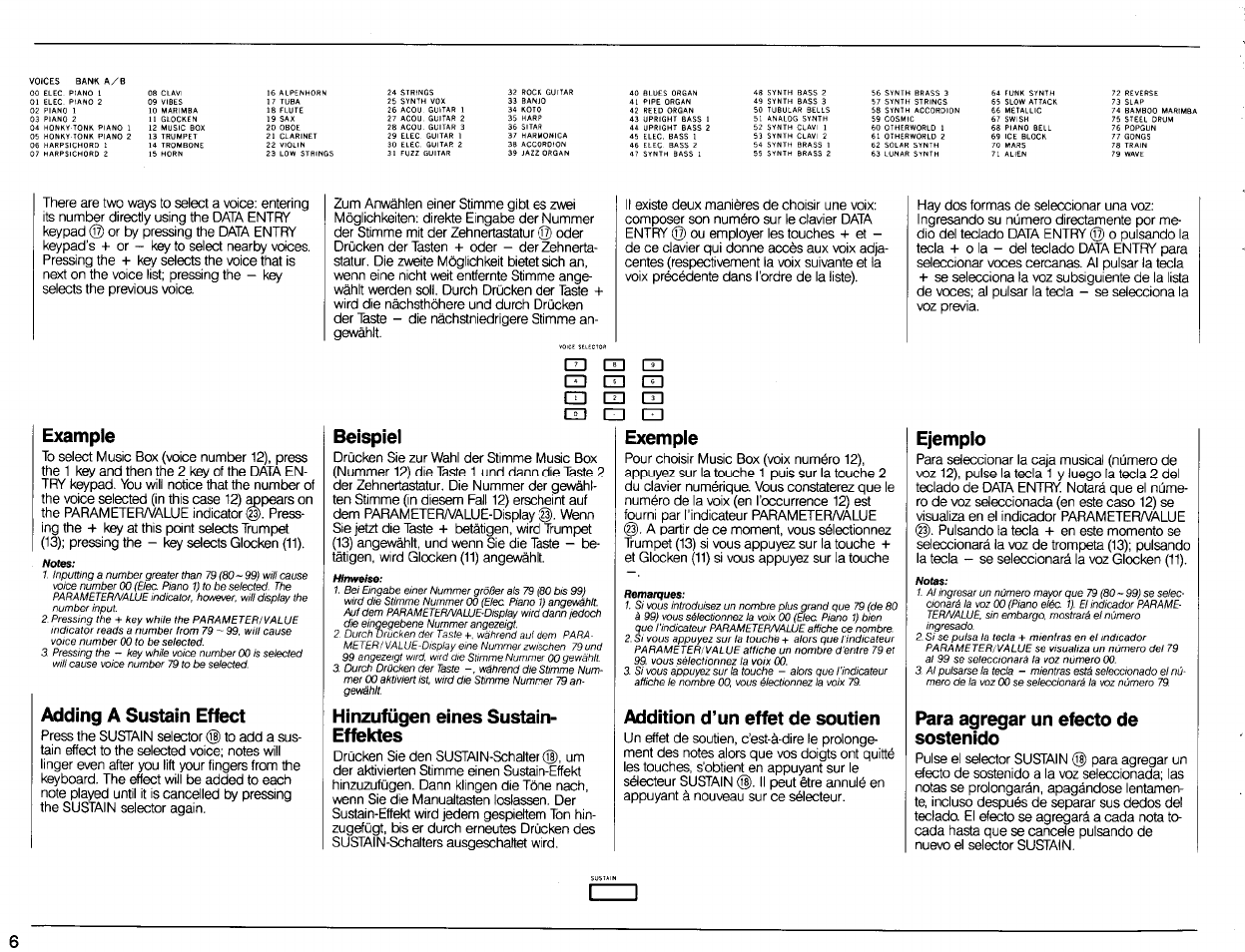 Example, Adding a sustain effect, Beispiel | Hinzufügen eines sustain- effektes, Exempie, Addition d’un effet de soutien, Ejempio, Para agregar un efecto de sostenido, D] cd cd czii cd cd cd cd cd cd cd cd | Yamaha DSR-500 User Manual | Page 8 / 32