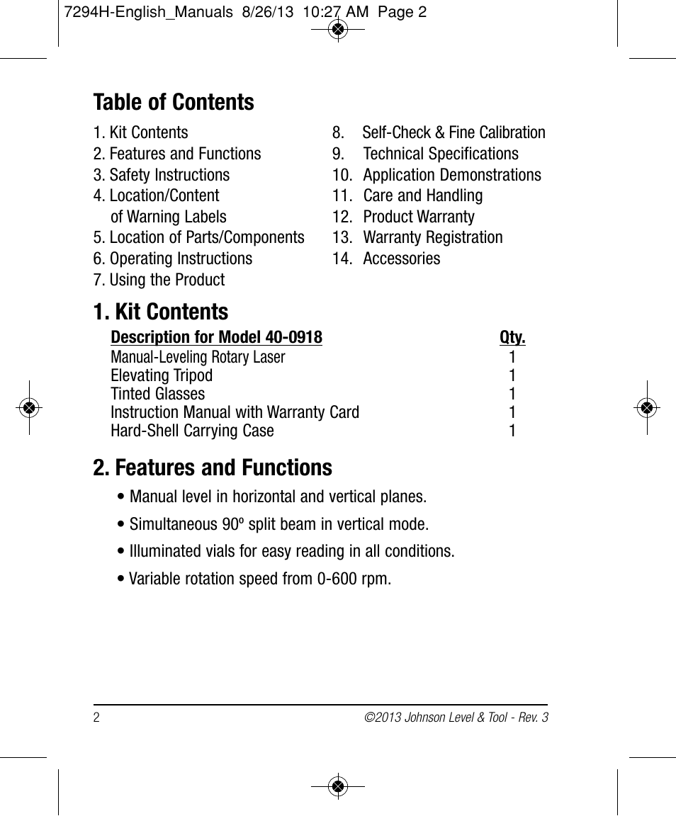 Johnson Level & Tool Mfg. 40-0918 User Manual | Page 2 / 14