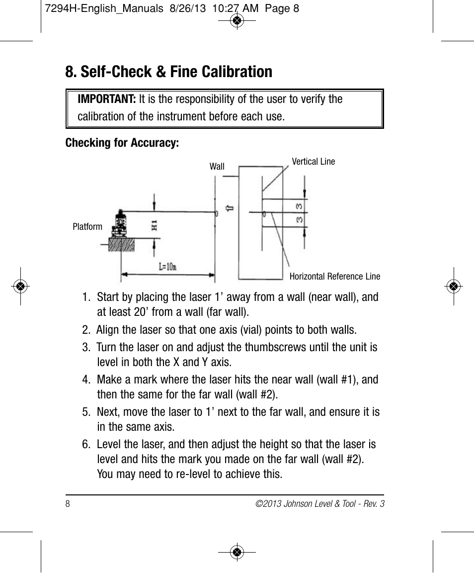 Self-check & fine calibration | Johnson Level & Tool Mfg. 40-0918 User Manual | Page 8 / 14