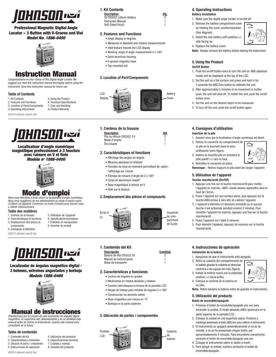 Johnson Level & Tool Mfg. 1886-0400 User Manual | 2 pages