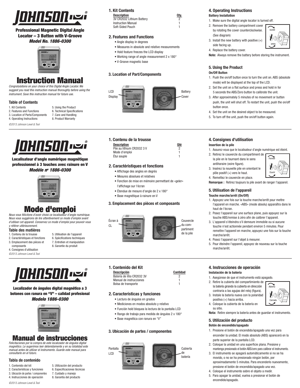 Johnson Level & Tool Mfg. 1886-0300 User Manual | 2 pages