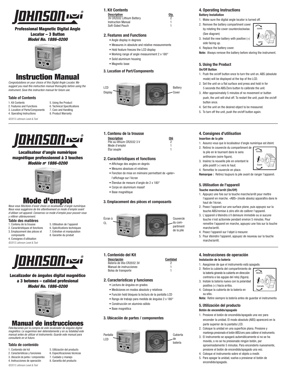 Johnson Level & Tool Mfg. 1886-0200 User Manual | 2 pages