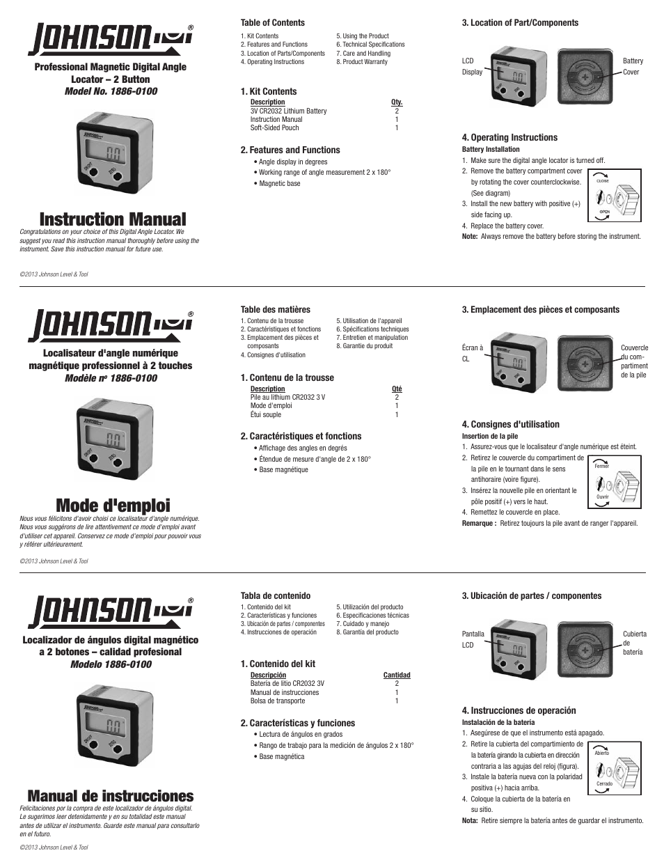 Johnson Level & Tool Mfg. 1886-0100 User Manual | 2 pages