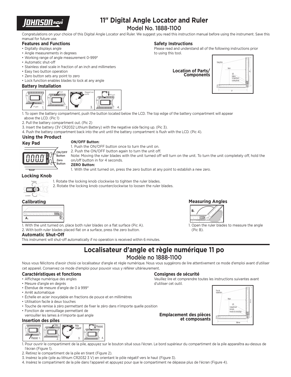 Johnson Level & Tool Mfg. 1888-1100 User Manual | 2 pages