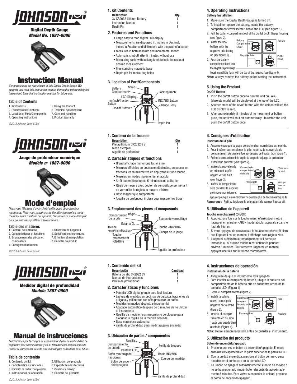 Johnson Level & Tool Mfg. 1887-0000 User Manual | 2 pages