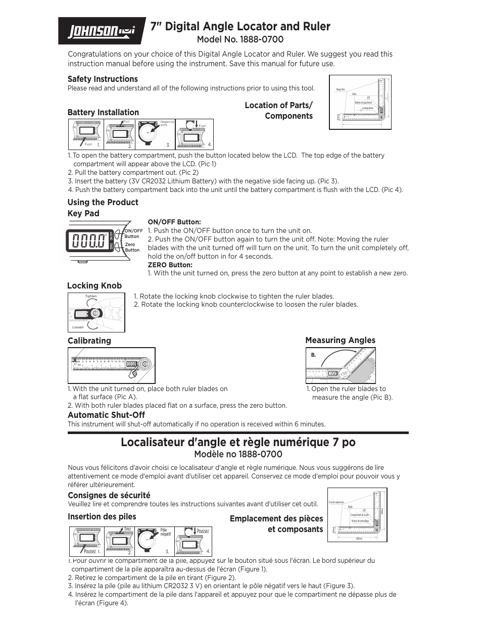 Johnson Level & Tool Mfg. 1888-0700 User Manual | 2 pages