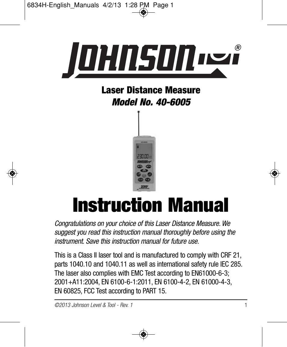 Johnson Level & Tool Mfg. 40-6005 User Manual | 28 pages