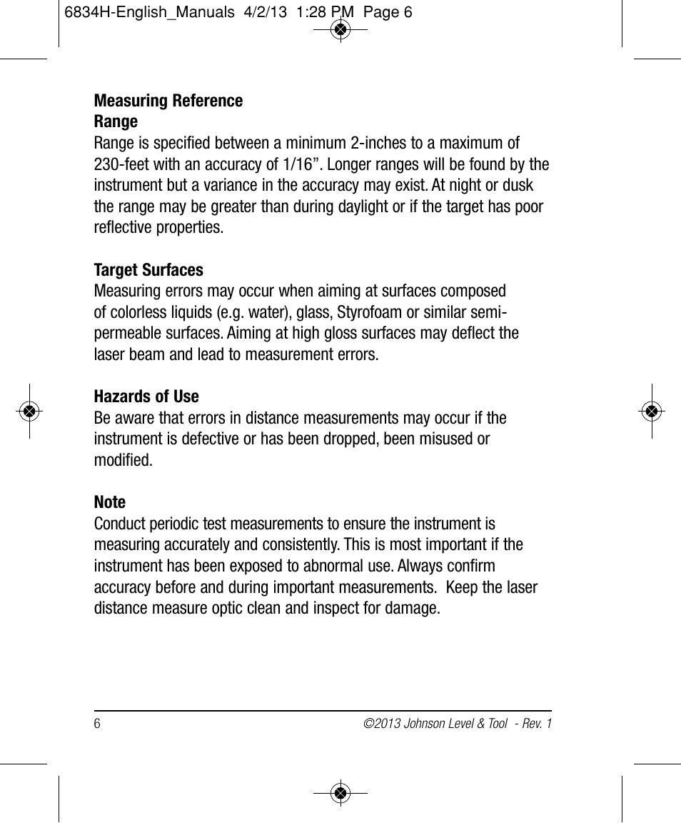 Johnson Level & Tool Mfg. 40-6005 User Manual | Page 6 / 28