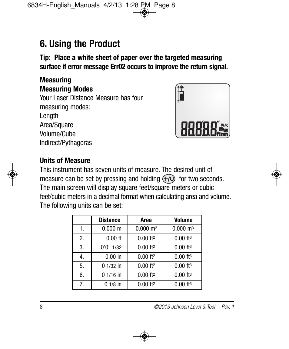 Using the product | Johnson Level & Tool Mfg. 40-6005 User Manual | Page 8 / 28