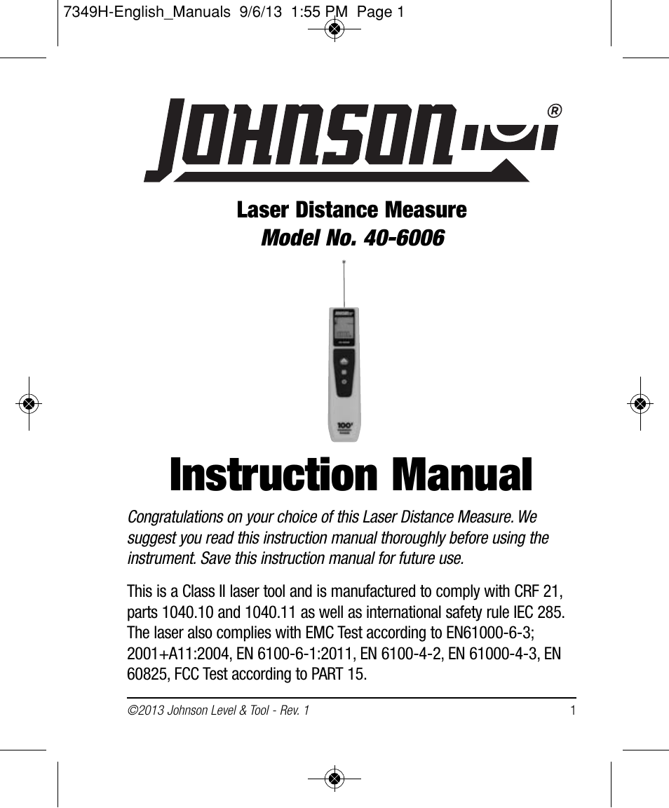 Johnson Level & Tool Mfg. 40-6006 User Manual | 20 pages