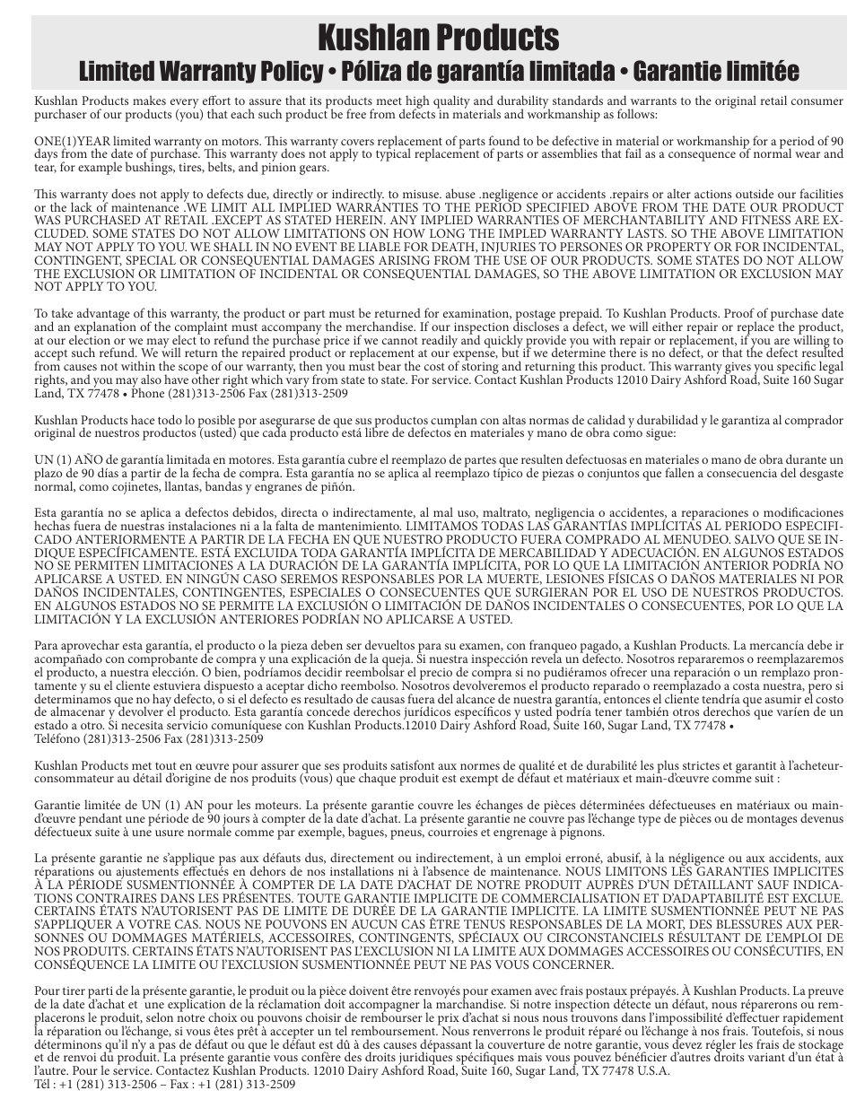 Kushlan products | Kushlan Products 600W User Manual | Page 13 / 13