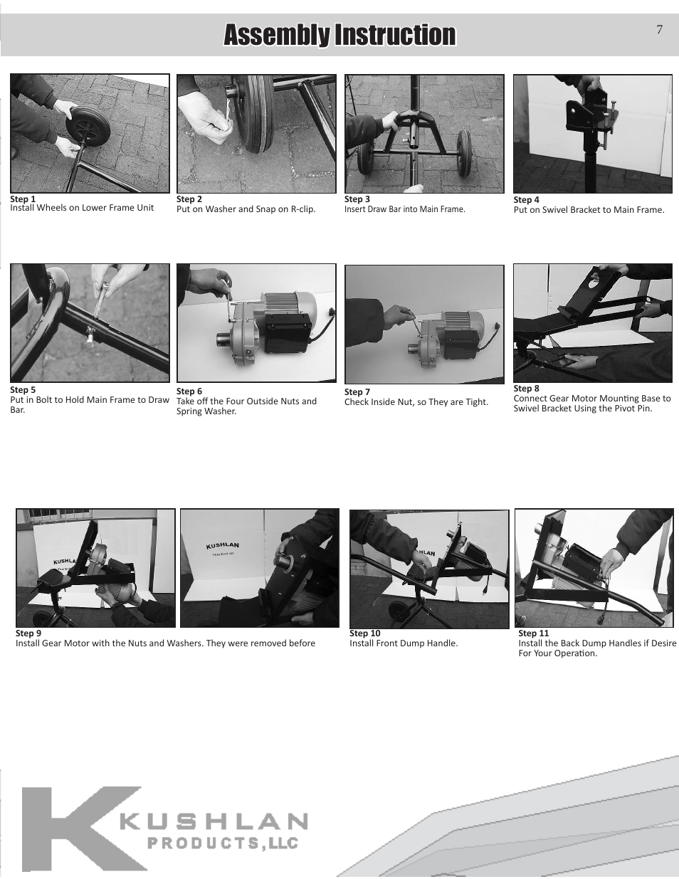 Assembly instruction, Gearbox and motor assembly parts list | Kushlan Products 450DD User Manual | Page 7 / 11