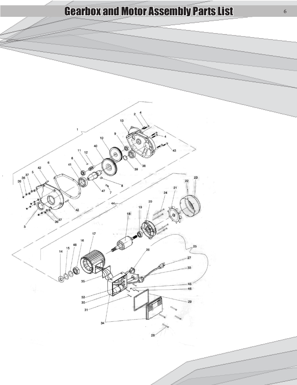 Gearbox and motor assembly parts list | Kushlan Products 1000DD User Manual | Page 6 / 8