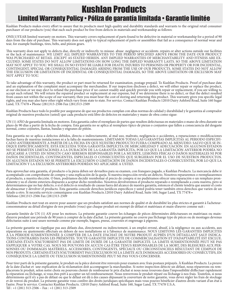 Kushlan products | Kushlan Products KPRO User Manual | Page 10 / 10