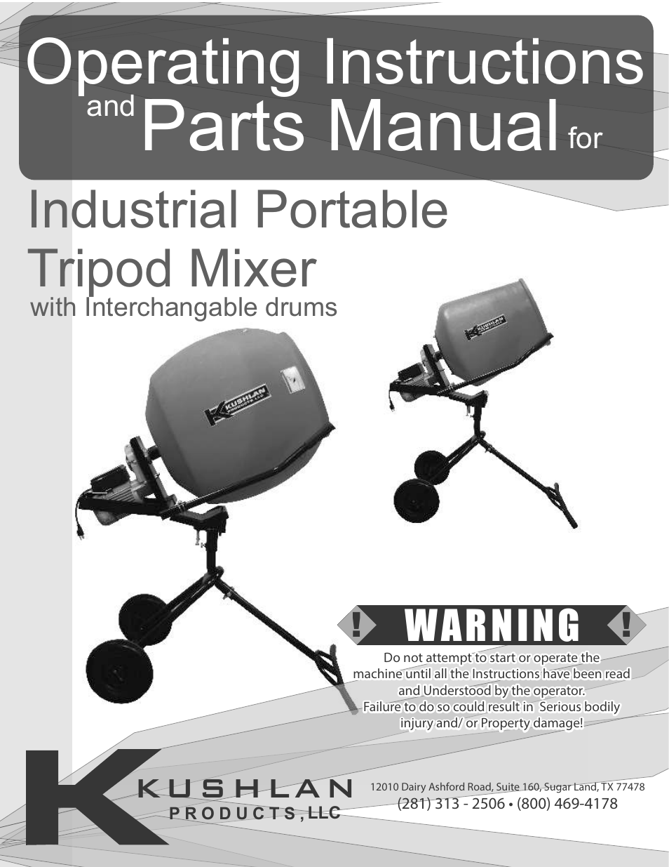 Kushlan Products Industrial Portable Tripod Mixer User Manual | 12 pages