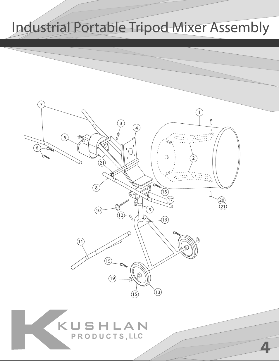 Ku s h la n, Industrial portable tripod mixer assembly | Kushlan Products Industrial Portable Tripod Mixer User Manual | Page 5 / 12