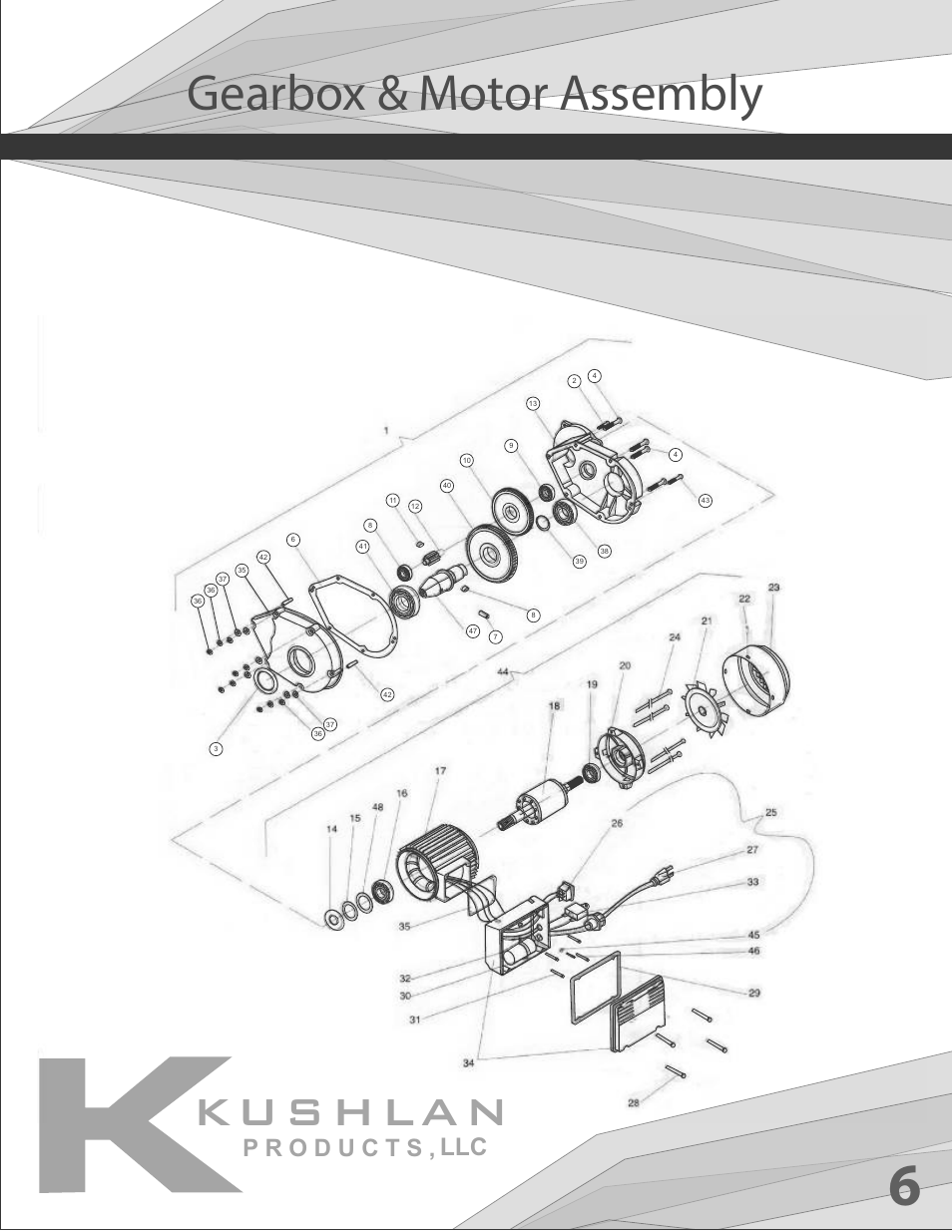 Ku s h la n, Gearbox & motor assembly | Kushlan Products Industrial Portable Tripod Mixer User Manual | Page 7 / 12