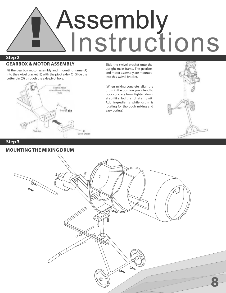 Instructions, Assembly | Kushlan Products Industrial Portable Tripod Mixer User Manual | Page 9 / 12