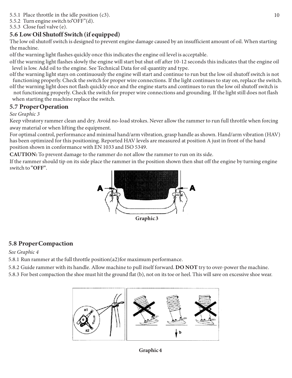 6 low oil shutoff switch (if equipped), 7 proper operation, Graphic 3 | Graphic 4, 8 proper compaction | Kushlan Products KRM160 User Manual | Page 10 / 16