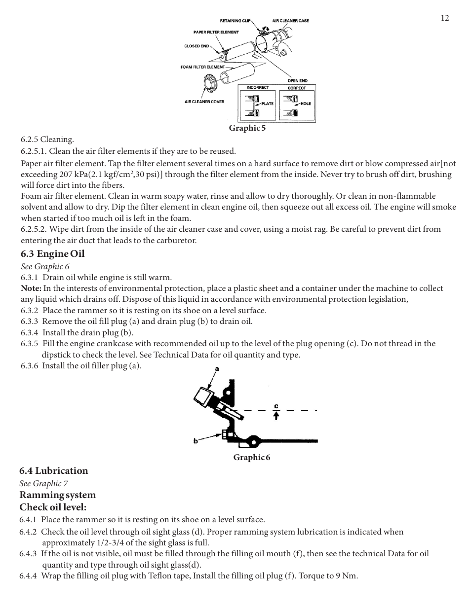 Graphic 5, 3 engine oil, 4 lubrication | Graphic 6, Ramming system check oil level | Kushlan Products KRM160 User Manual | Page 12 / 16