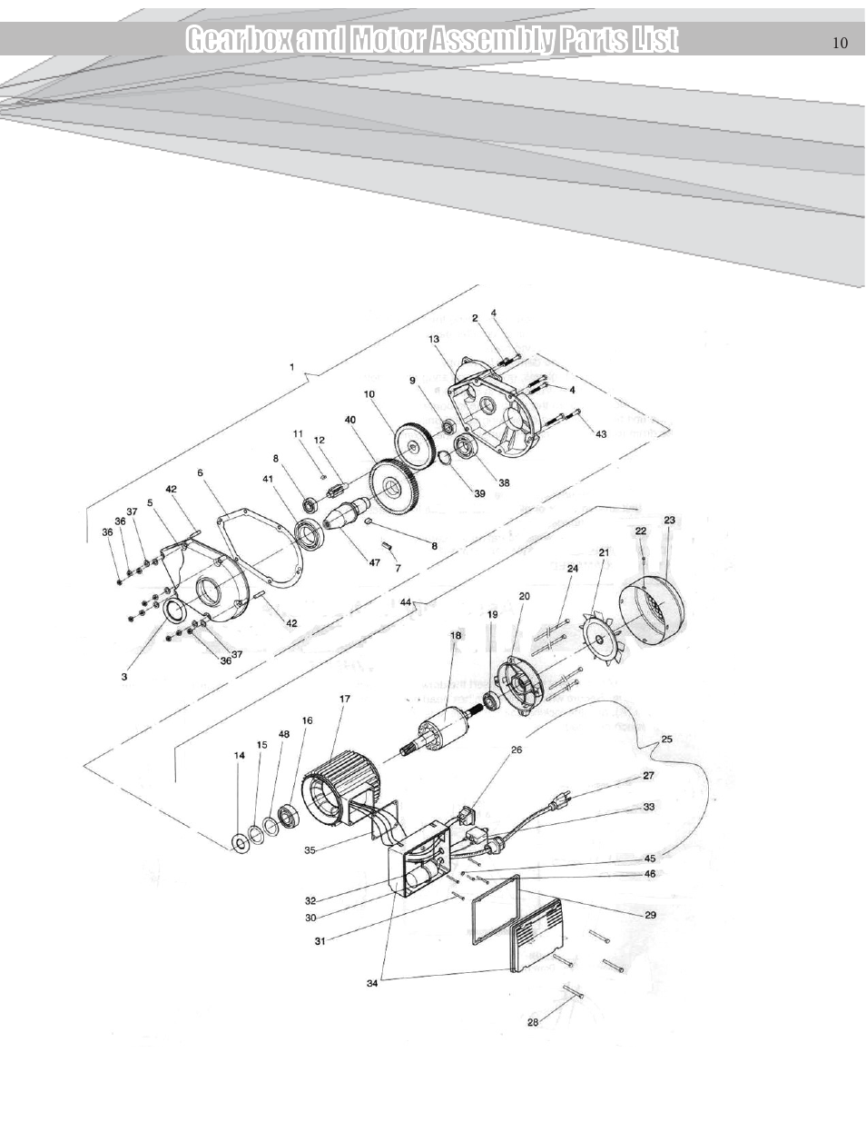 Gearbox and motor assembly parts list | Kushlan Products KPRO-600DD User Manual | Page 10 / 11