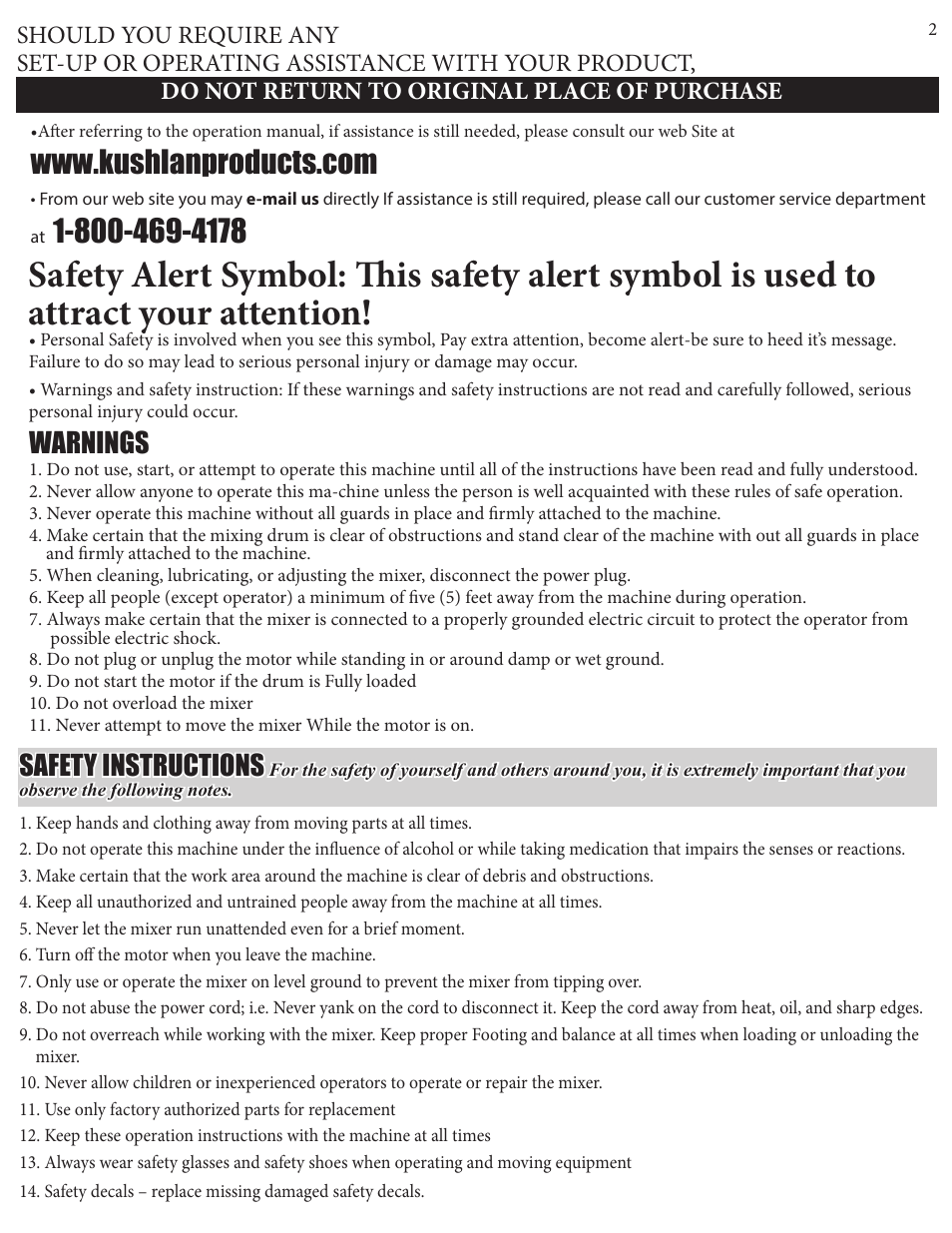 Warnings, Safety instructions | Kushlan Products 600 Movable Pedestal User Manual | Page 2 / 11