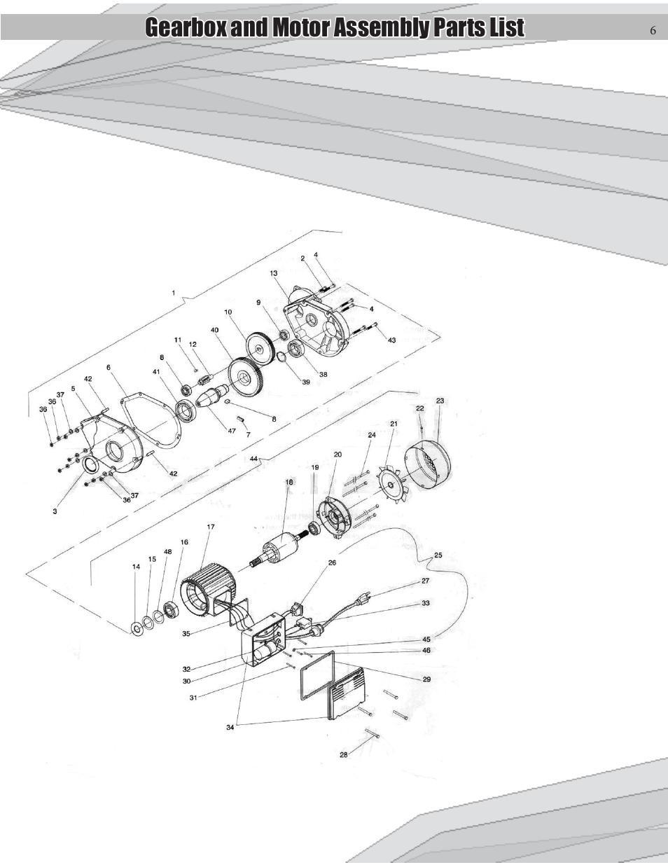 Gearbox and motor assembly parts list | Kushlan Products 600 Movable Pedestal User Manual | Page 6 / 11