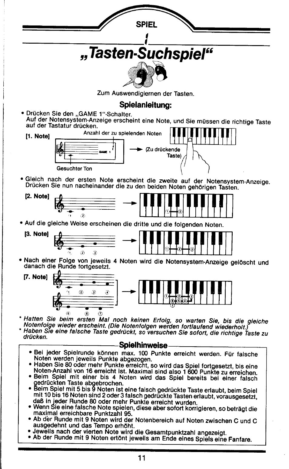 Tasten-suchspiel, Spiel, Spielanleitung | Spielhinweise | Yamaha HS-501 User Manual | Page 5 / 12