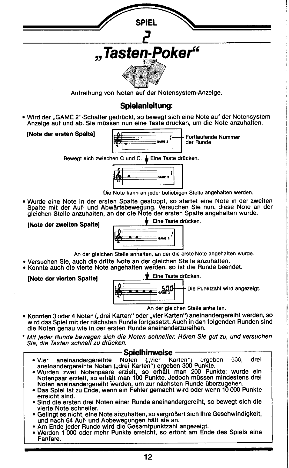 Spielanleitung, Spielhinweise | Yamaha HS-501 User Manual | Page 6 / 12