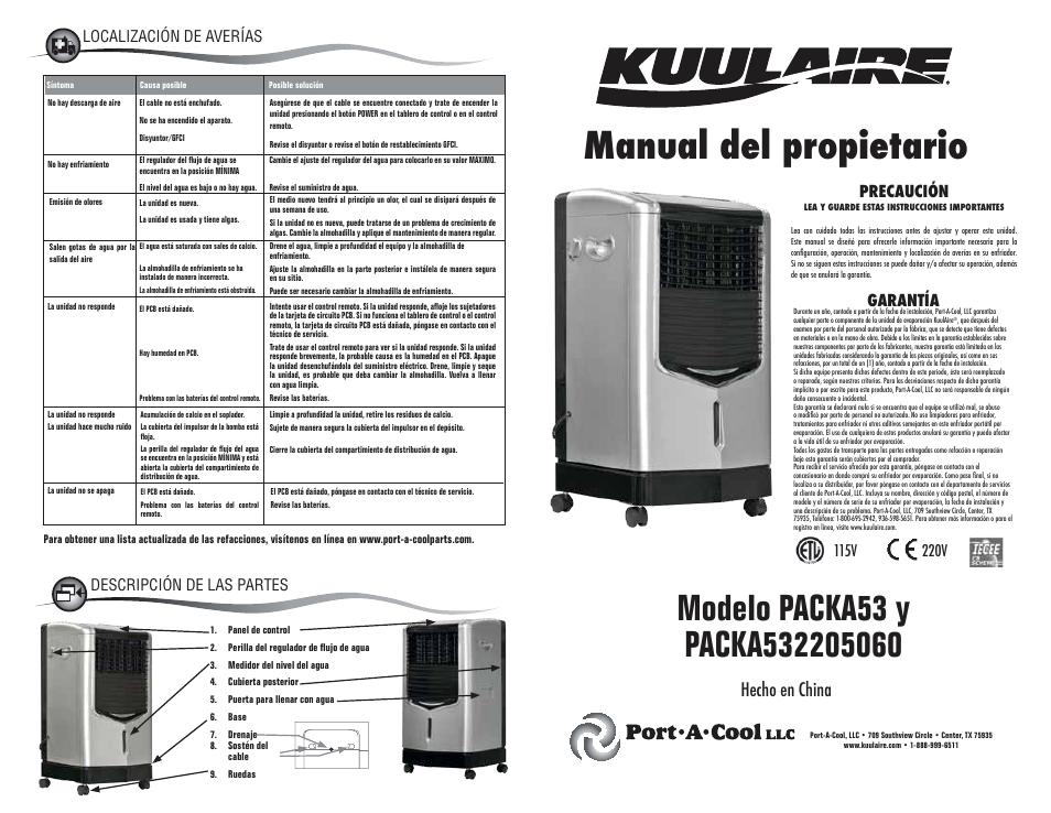 KuulAire PACKA53 User Manual | 2 pages