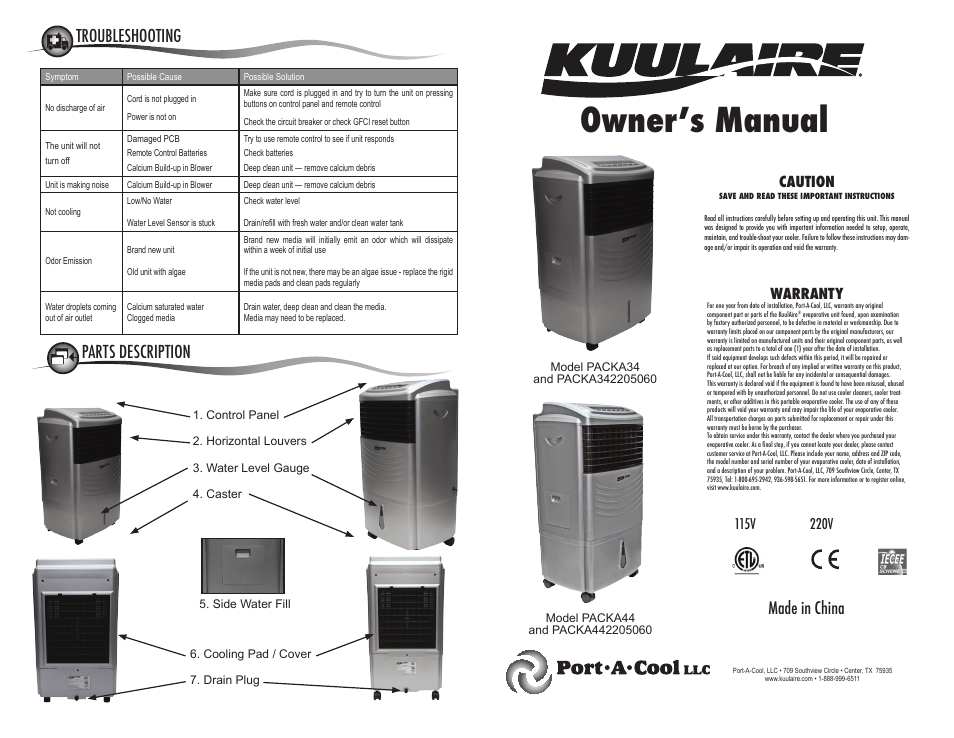 KuulAire PACKA34 User Manual | 2 pages