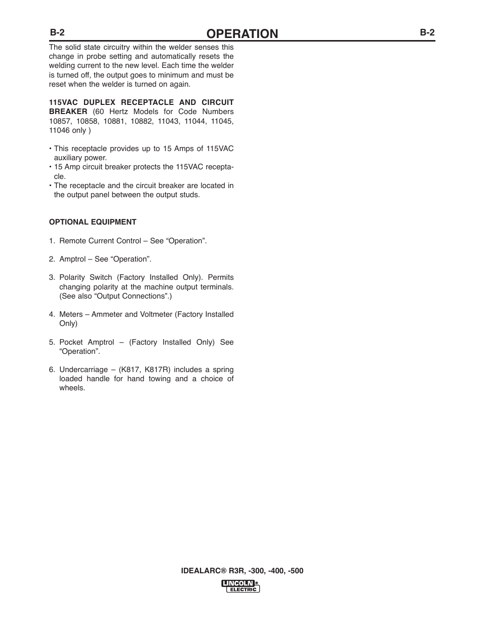 Operation | Lincoln Electric IM409 IDEALARC R3R-400 User Manual | Page 11 / 32